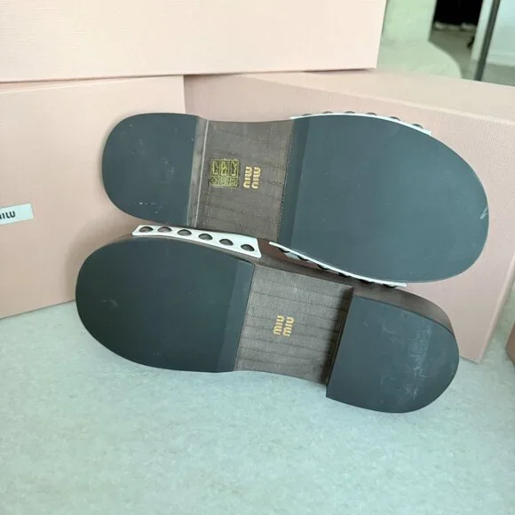 MIU MIU 5Z425E White Patent Leather Wooden Clogs Sandals, sz 38 - Picture 11 of 16